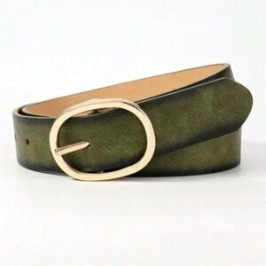 New! Olive Green Gold Oval Buckle Belt (One Size 52”) NWOT